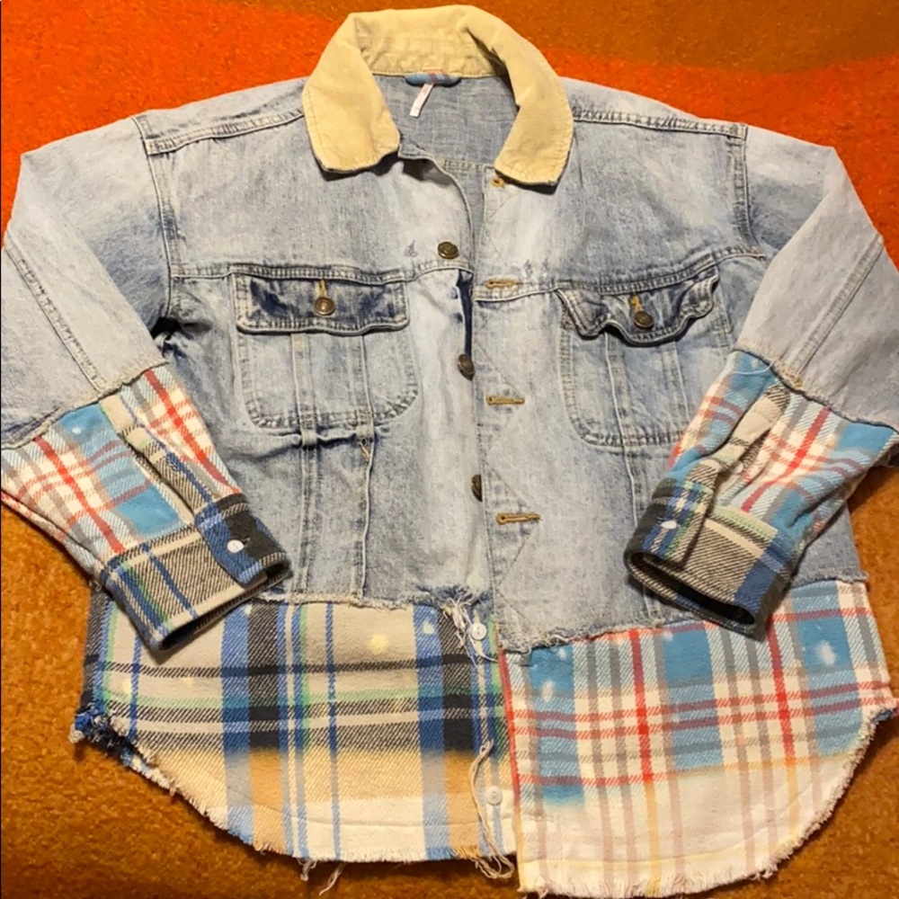 free people denim flannel patch jacket - Picture 3 of 6